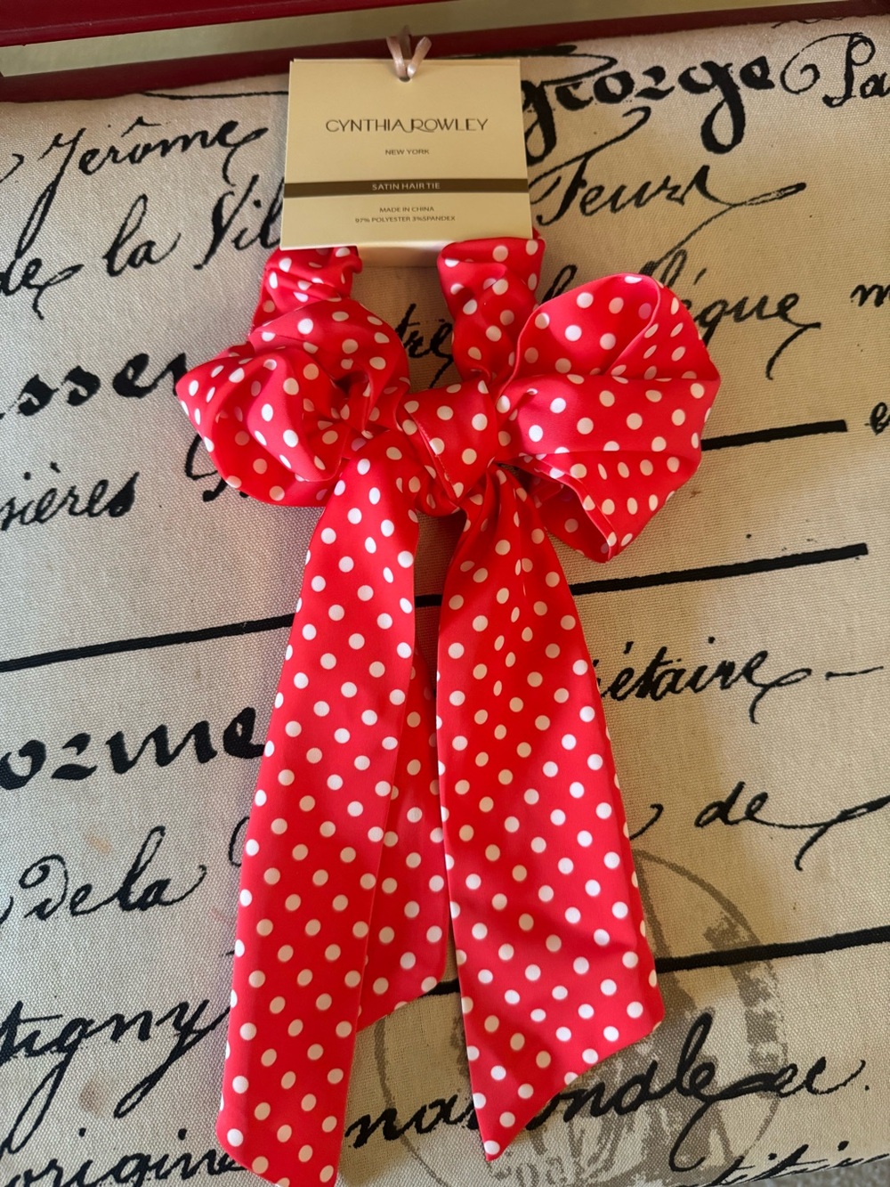 Cynthia Rowley Red and White Polka Dot Satin Hair Bow New